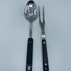 Vintage EKCO FLINT Stainless Vanadium USA 12" Meat Serving Fork Spatula Black